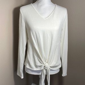 White Knotted Long Sleeve Blouse